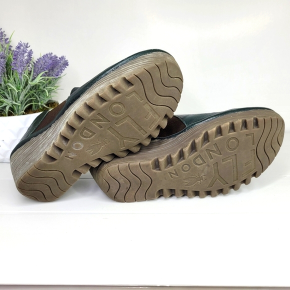 Fly London Yua Green Leather Platform Wedges 38 - Picture 8 of 9